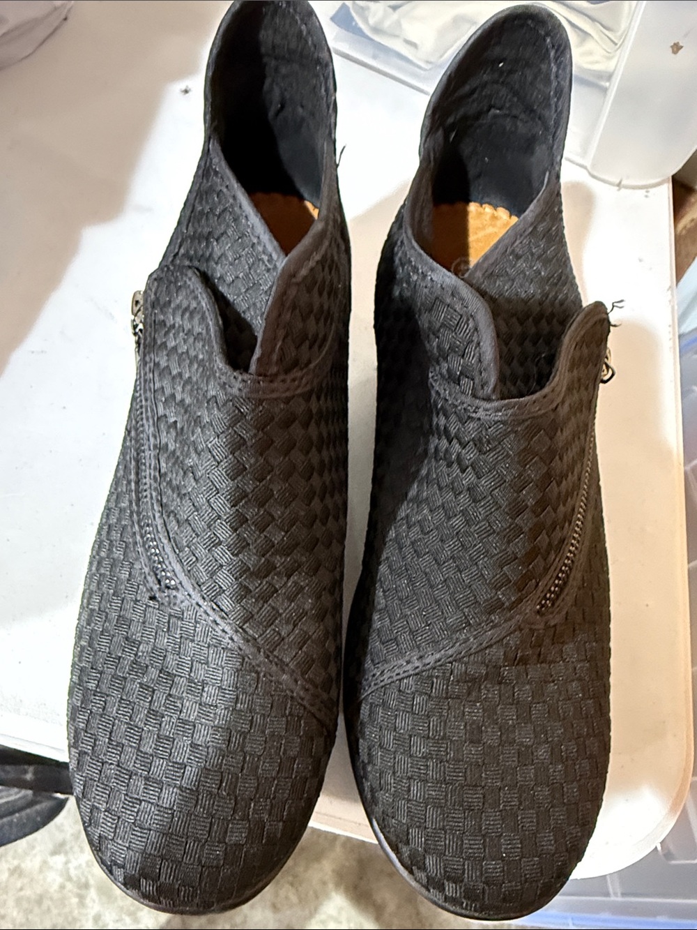 bernie mev. Black Woven Zip-Detail Ankle Booties